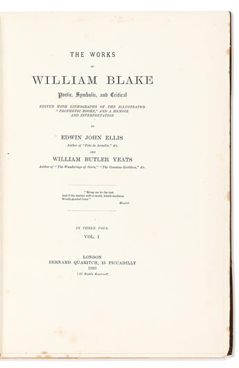 Blake, William (1757-1827), ed. E. J. Ellis & W. B. Yeats. The Works of William Blake, Ellis Family Copy.